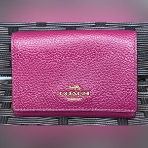 Coach Pebbled Leather Compact Wallet - Fuchsia Pink